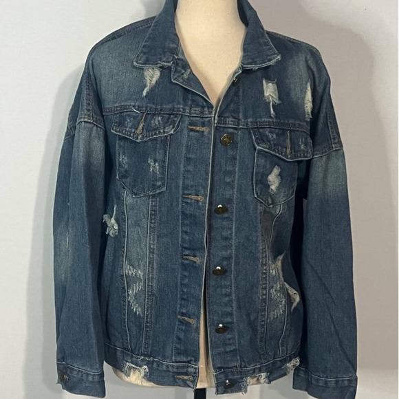 Unbranded Jackets & Blazers - Women's Denim Jean Distressed Jacket Blue Medium Wash Size Medium